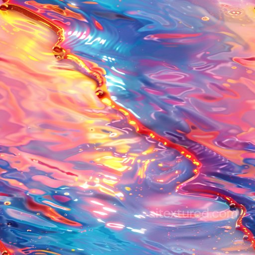 Seamless 3D PBR Texture of Glossy Iridescent Fluid Surface with Vibrant Color Shifts texture preview