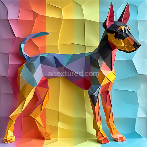 Seamless 3D PBR Texture Featuring Doberman Pinscher Origami Geometric Pattern