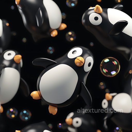 Inflated Vinyl Penguin Panels PBR Texture - Black, White & Orange Cute Design seamless Inflated PBR texture