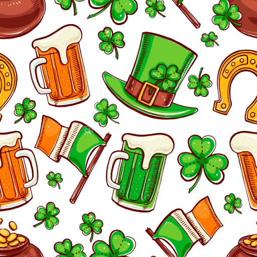 Seamless 3D PBR St Patrick Digital Paper Texture with Beer, Shamrocks & Hats