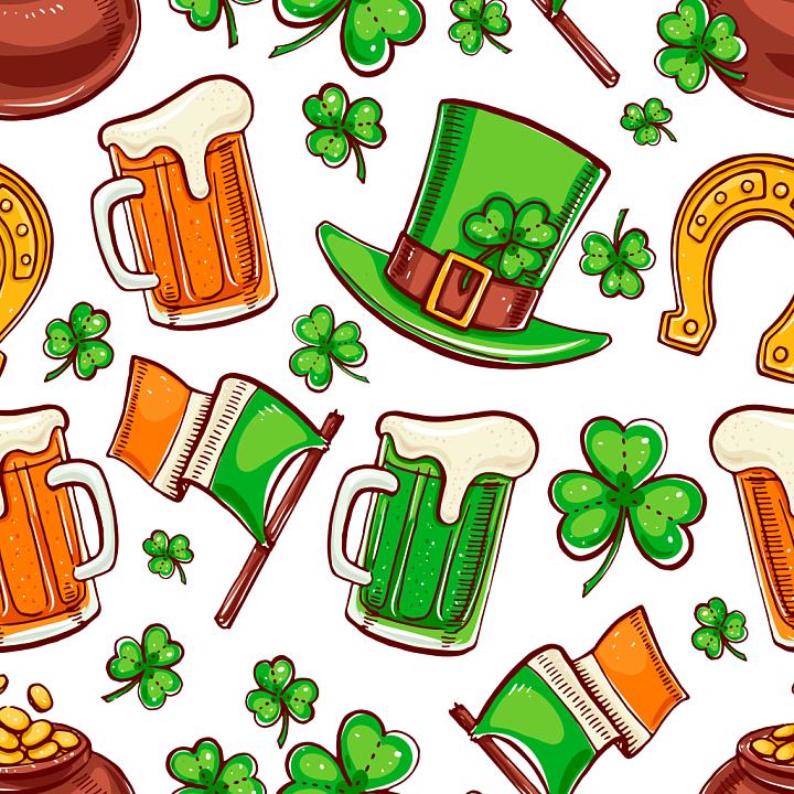 St Patrick Digital Paper with Beer, Shamrocks & Hats seamless PBR texture preview