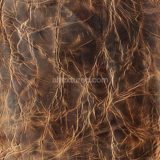 Seamless 3D PBR Texture of Cracked Distressed Brown Leather with Deep Wrinkles