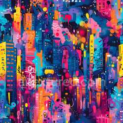 seamless Seamless 3D PBR Texture of Vibrant Multicolor Graffiti Cityscape with Drips and Spray Effects texture 8k free download PBR