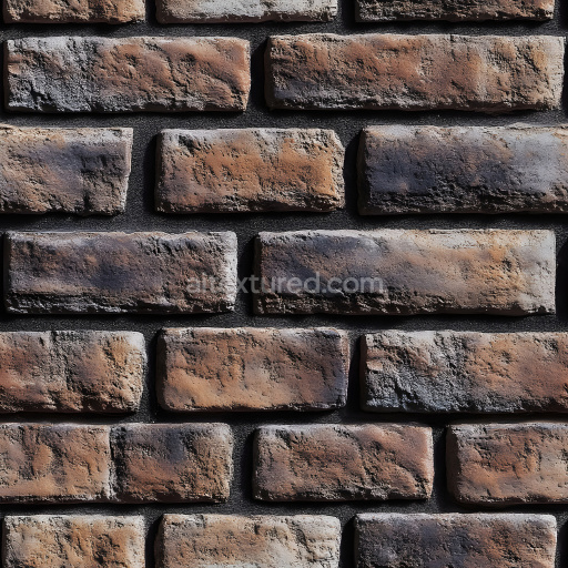 Seamless 3D cracked and pitted brick wall PBR texture with weathered earthy tones