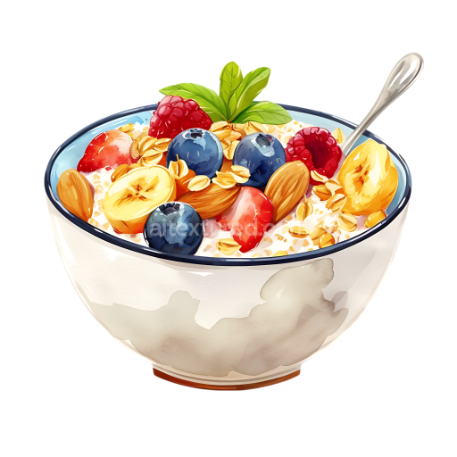 Breakfast Multigrain Porridge Bowl with Berries, Banana, and Nuts Illustration