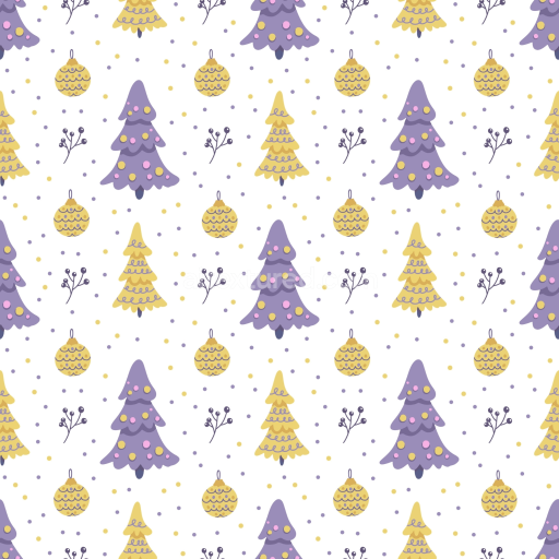 Seamless 3D PBR Texture Featuring Purple and Yellow Christmas Trees Pattern