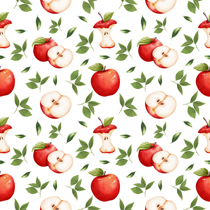Pattern Featuring Realistic Apple Fruits and Leaf Motifs seamless PBR texture preview
