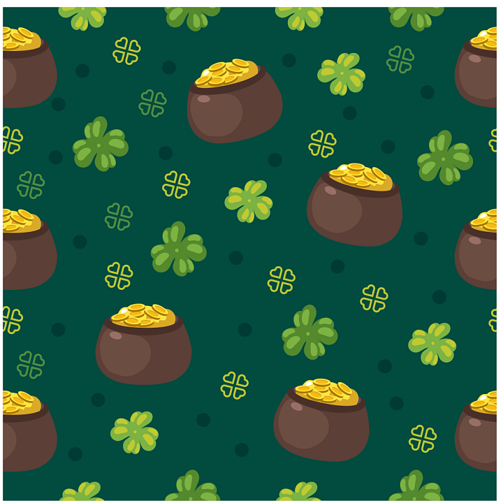 Featuring St Patrick Pots of Gold and Shamrocks seamless PBR texture preview