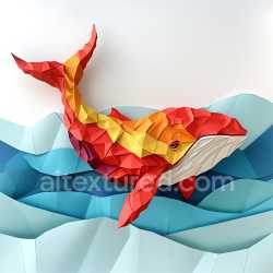 seamless Seamless 3D PBR Texture of Origami-Inspired Bowhead Whale in Red and Yellow Tones texture 8k free download PBR