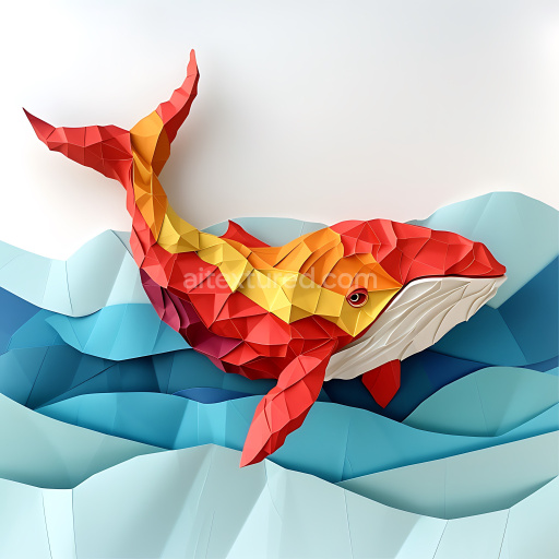 Seamless 3D PBR Texture of Origami-Inspired Bowhead Whale in Red and Yellow Tones