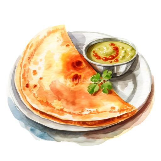 Indian Masala Dosa Breakfast with Spiced Chutney PNG Illustration