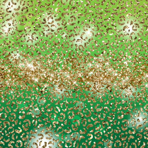 Seamless 3D PBR Texture of Green Gradient with Golden Glitter Leopard Spots