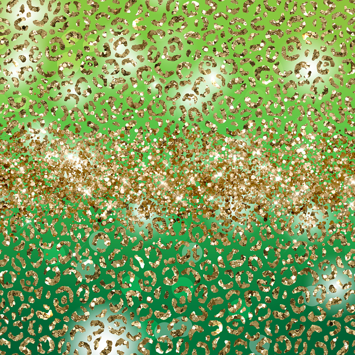 St Patrick of Green Gradient with Golden Glitter Leopard Spots seamless PBR texture preview
