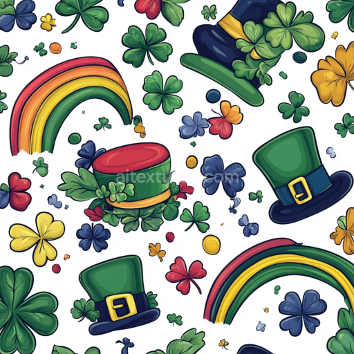 Seamless 3D PBR St Patrick digital paper texture with festive hats and shamrocks