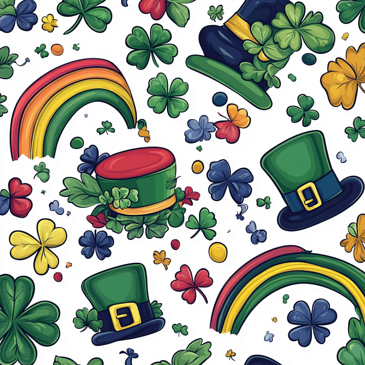 St Patrick Digital Paper With Festive Hats And Shamrocks seamless PBR texture preview
