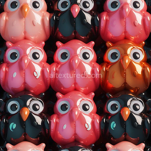 Seamless 3D Inflated Vinyl Owl Panels PBR Texture in Colorful Glossy Finish