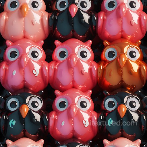 Inflated PBR Texture Featuring Colorful Vinyl Owl Pillows seamless Inflated PBR texture