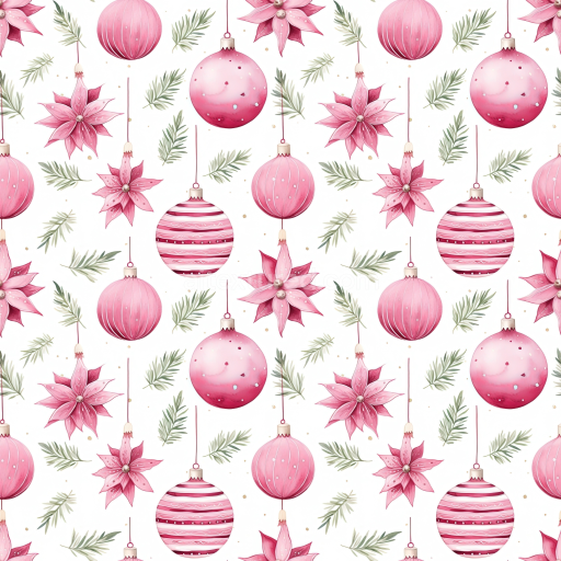 Seamless 3D PBR Texture of Pink Christmas Ornaments and Pine Sprigs