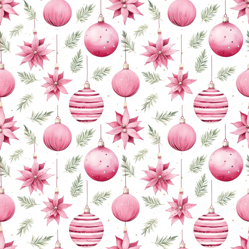 All Christmas Digital paper Texture of Pink Christmas Ornaments and Pine Sprigs seamless All Christmas Digital paper PBR texture