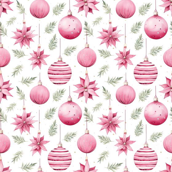 All Christmas Digital paper Texture of Pink Christmas Ornaments and Pine Sprigs All Christmas Digital paper texture preview