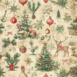 seamless Seamless 3D PBR Christmas Vintage Fabric Texture with Festive Ornaments and Pine Motifs texture 8k free download PBR