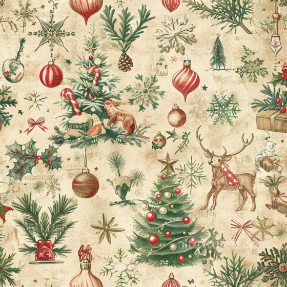 Christmas Vintage Fabric Texture with Festive Ornaments and Pine Motifs Christmas vintage texture preview
