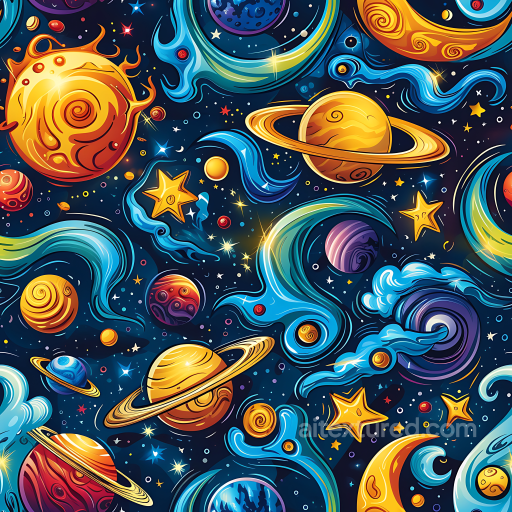 Stylized Space PBR Texture with Colorful Planets, Stars & Nebula Swirls seamless Star, space, planets PBR texture
