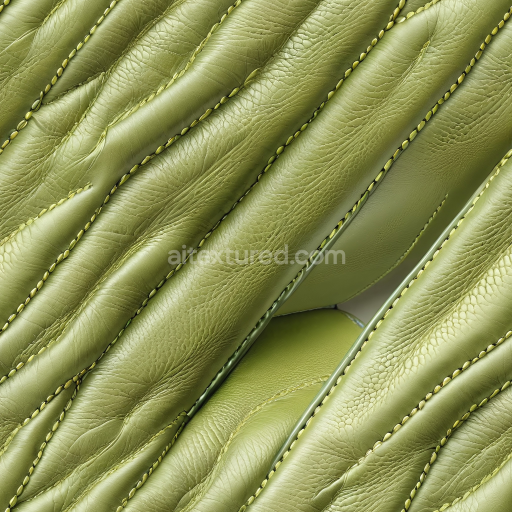 Seamless 3D Green Quilted Leather PBR Texture with Stitched Padded Panels and Natural Grain