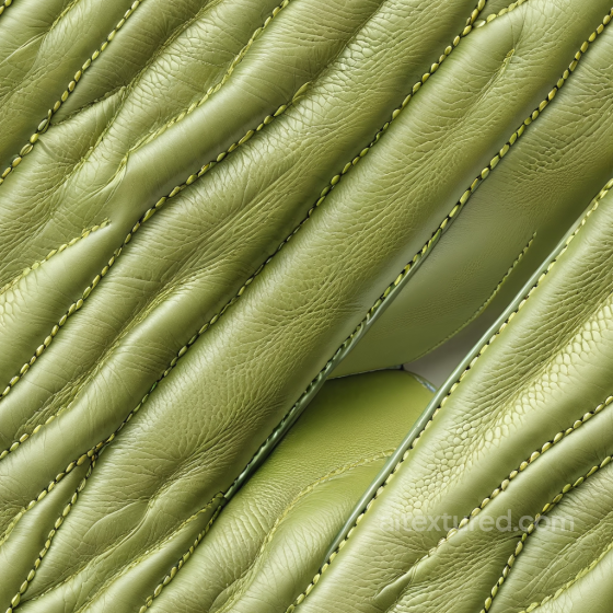 Green Quilted Leather PBR Texture with Stitched Padded Panels and Natural Grain Leather texture preview