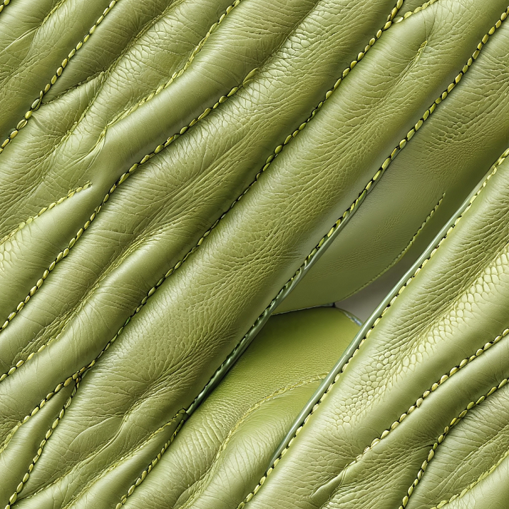 Green Quilted Leather with Stitched Padded Panels and Natural Grain seamless PBR texture preview