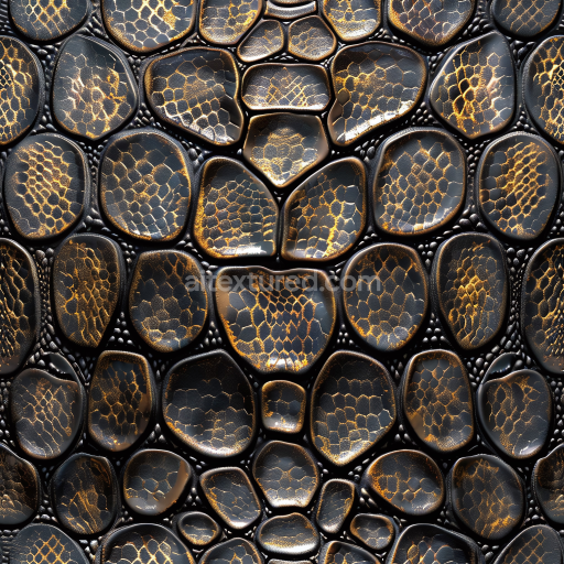 Seamless 3D Black Leather PBR Texture with Glossy Reptile Scale Pattern