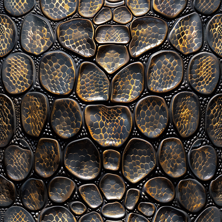 Black Leather with Glossy Reptile Scale Pattern seamless PBR texture preview
