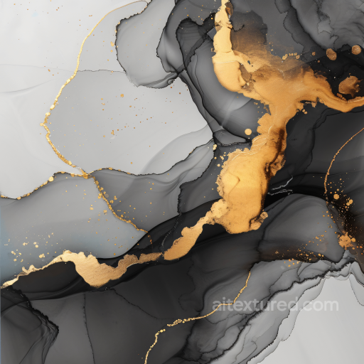Alcohol Ink PBR Texture Featuring Gold Veins and Smoky Gray Swirls seamless Alcohol ink PBR texture
