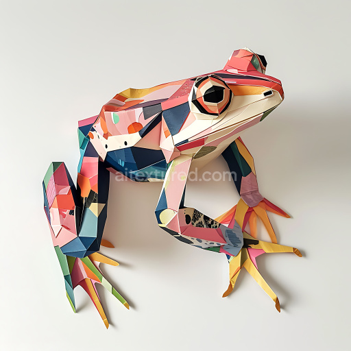 Seamless 3D PBR Texture of a Colorful Origami-Inspired Common Frog Pattern