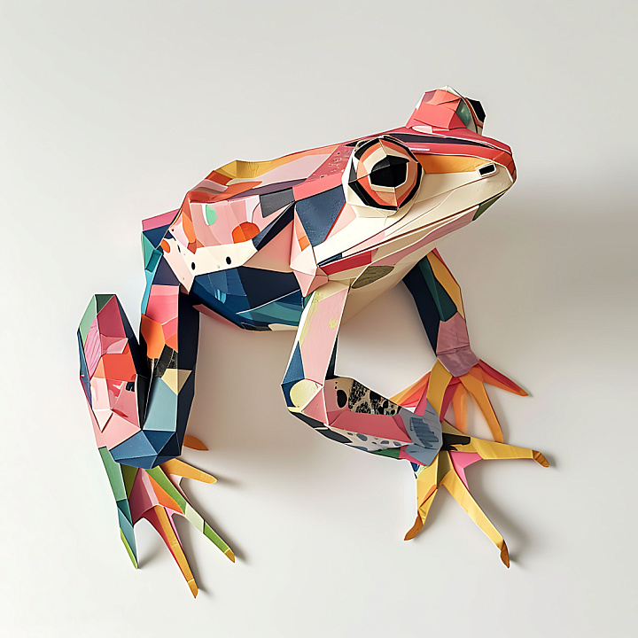 of a Colorful Origami-Inspired Common Frog Pattern seamless PBR texture preview