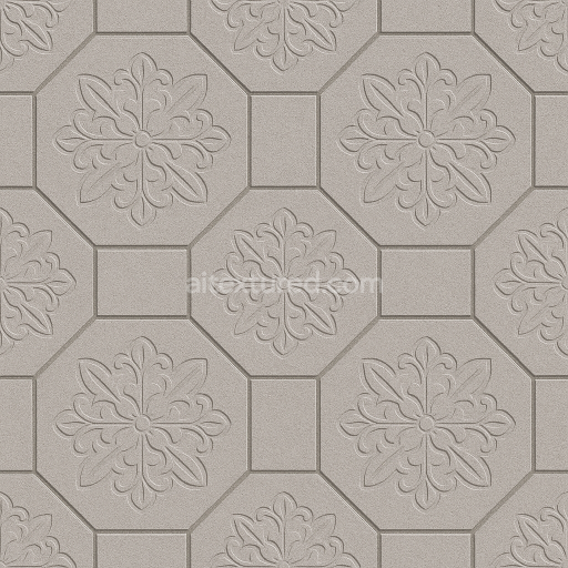 Preview — Seamless Concrete PBR Texture — Park Pavement Made Light Gray Octagonal Tiles Floral