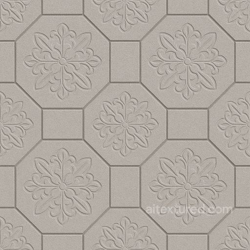 Seamless Concrete PBR Texture - Park Pavement Made Light Gray Octagonal Tiles Floral seamless Concrete PBR texture