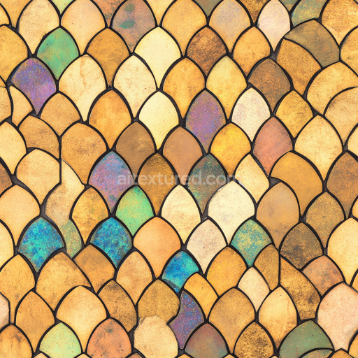 Seamless 3D Mosaic PBR Texture Featuring Iridescent Ceramic Tiles in Warm Earth Tones texture preview