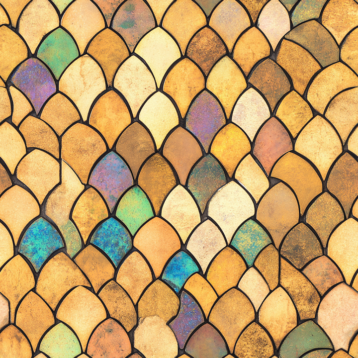 Mosaic Featuring Iridescent Ceramic Tiles in Warm Earth Tones seamless PBR texture preview