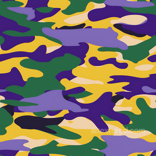 Stylized Camouflage PBR Texture with Vibrant Purple, Yellow, and Green Abstract Blobs seamless Color Camouflage PBR texture