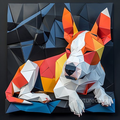 Animal - Seamless 3D PBR Texture Featuring Origami-Inspired Bull Terrier Design in Geometric Color… texture preview