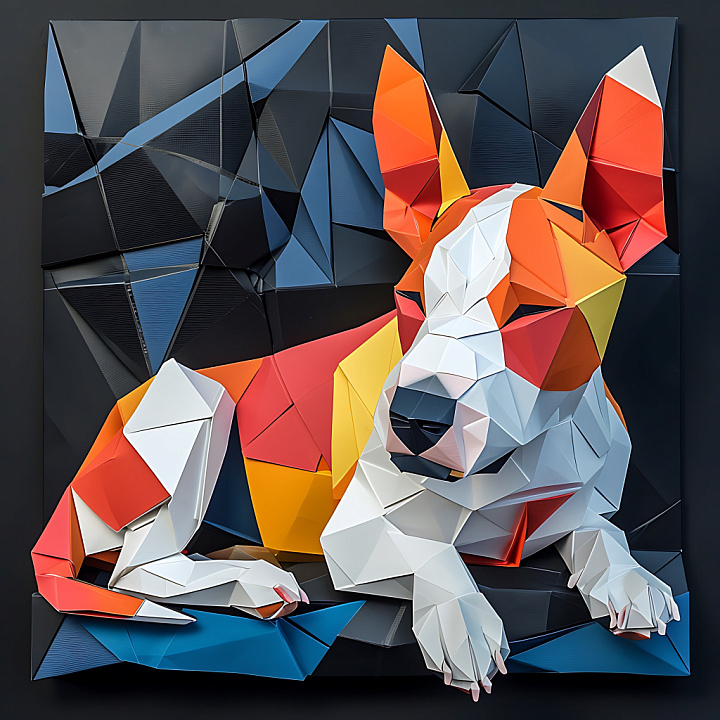 Featuring Origami-Inspired Bull Terrier Design in Geometric Color Blocks seamless PBR texture preview