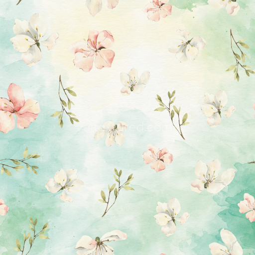 Seamless 3D PBR Watercolor Floral Greenery Texture with Soft Pastel Blooms and Leaves