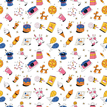 Seamless 3D Pattern PBR Texture with Playful Birthday Party Motifs texture preview
