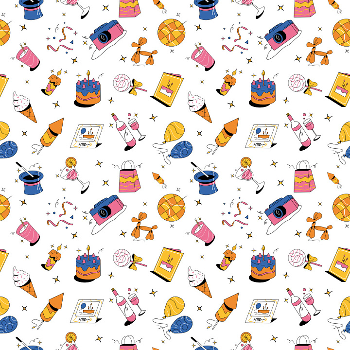Pattern with Playful Birthday Party Motifs seamless PBR texture preview