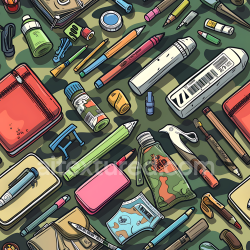 seamless Seamless 3D Stylized Woodland Camouflage PBR Texture with Graphic Tactical Gear Elements texture 8k free download PBR