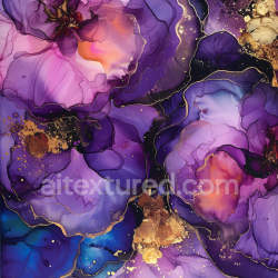 seamless Seamless 3D Alcohol Ink PBR Texture with Purple Swirls and Gold Veins texture 8k free download PBR