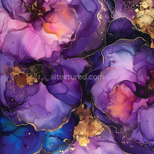 Preview — Seamless 3D Alcohol Ink PBR Texture with Purple Swirls and Gold Veins