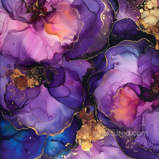 Alcohol Ink PBR Texture with Purple Swirls and Gold Veins texture preview