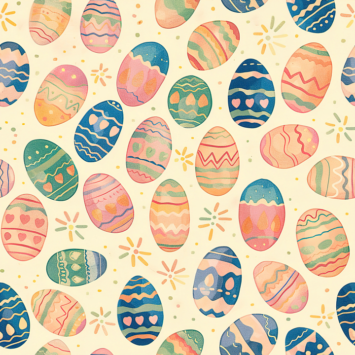 All Easter Digital paper of Colorful Hand-Painted Easter Eggs on Cream… seamless PBR texture preview
